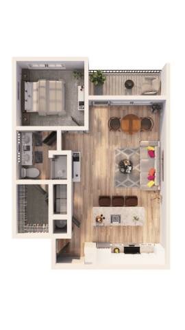 Floor plan for 1 bed, 1 bath, 915 sqft