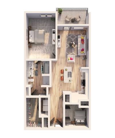 Floor plan for 1 bed, 1 bath, 966 sqft