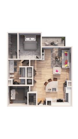 Floor plan for 1 bed, 1 bath, 1173 sqft