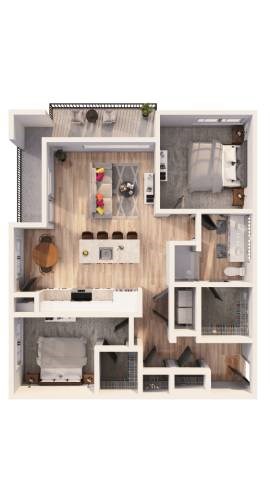 Floor plan for 1 bed, 1 bath, 1015 sqft