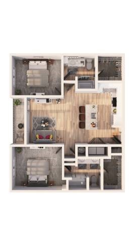 Floor plan for 2 beds, 2 baths, 1096 sqft