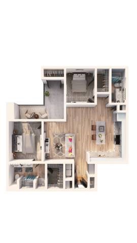 Floor plan for 2 beds, 2 baths, 1295 sqft