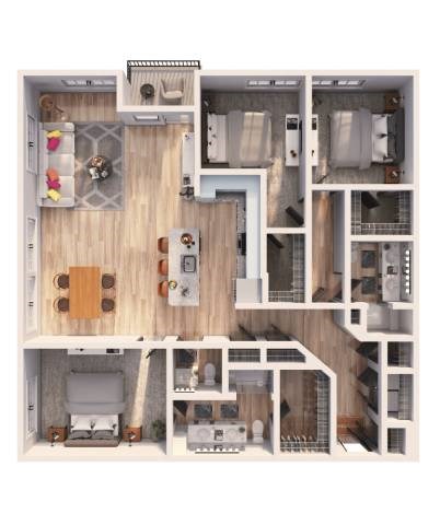 Floor plan for 3 beds, 2 baths, 1785 sqft