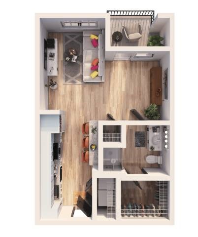 Floor plan for studio, 1 bath, 478 sqft