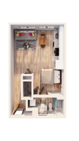 Floor plan for studio, 1 bath, 579 sqft