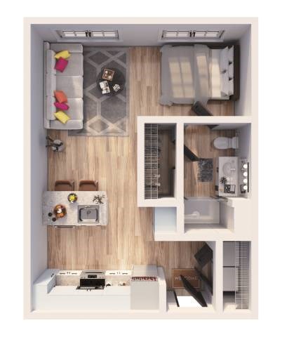 Floor plan for studio, 1 bath, 572 sqft