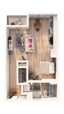 Floor plan for studio, 1 bath, 548 sqft
