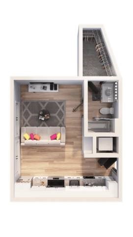 Floor plan for studio, 1 bath, 451 sqft