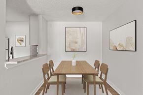 Austin apartment for rent - A dining room with a wooden table and chairs.