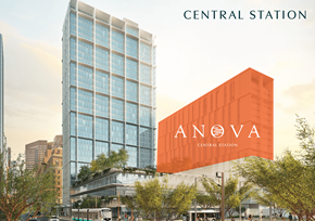 Phoenix apartment for rent - A modern building with the words "Central Station" and "Aneva" on it.