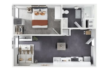 Floor plan for 1 bed, 1 bath, 517 sqft