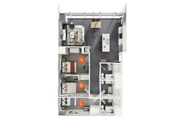 Floor plan for 3 beds, 3 baths, 1247 sqft