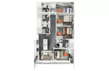 Floor plan for 4 beds, 4 baths, 1247 sqft