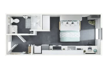 Floor plan for studio, 1 bath, 309 sqft