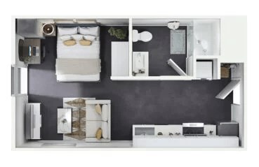 Floor plan for studio, 1 bath, 398 sqft