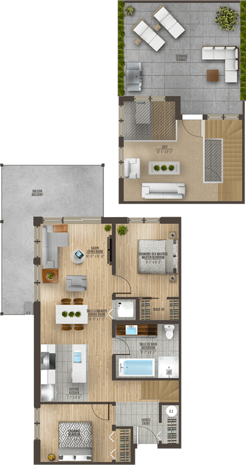 Floor plan for 2 beds, 1 bath, 1063 sqft