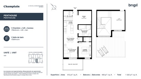 Floor plan for 1 bed, 1 bath, 623 sqft