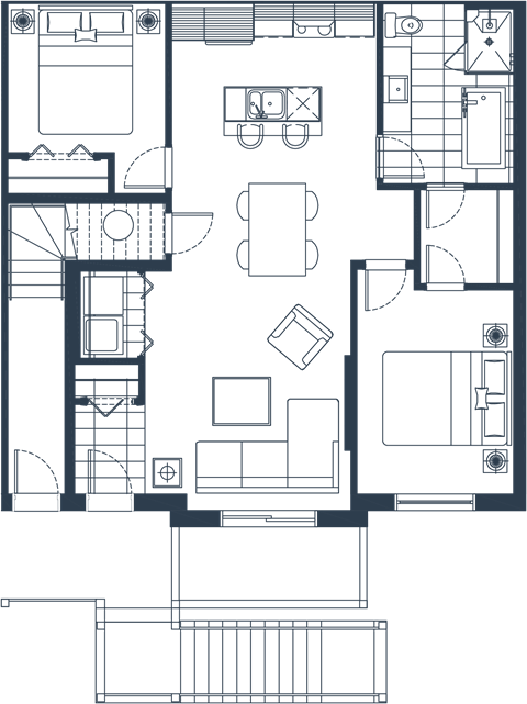 Floor plan for 2 beds, 1 bath
