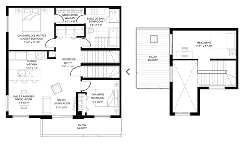 Floor plan for 2 beds, 1 bath
