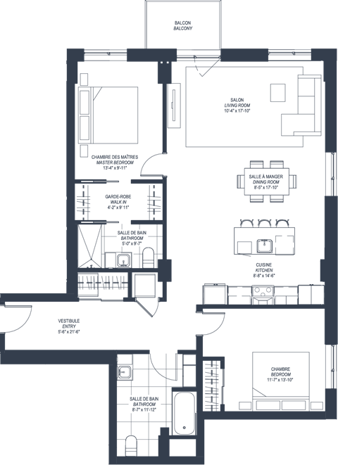 Floor plan for 2 beds, 2 baths