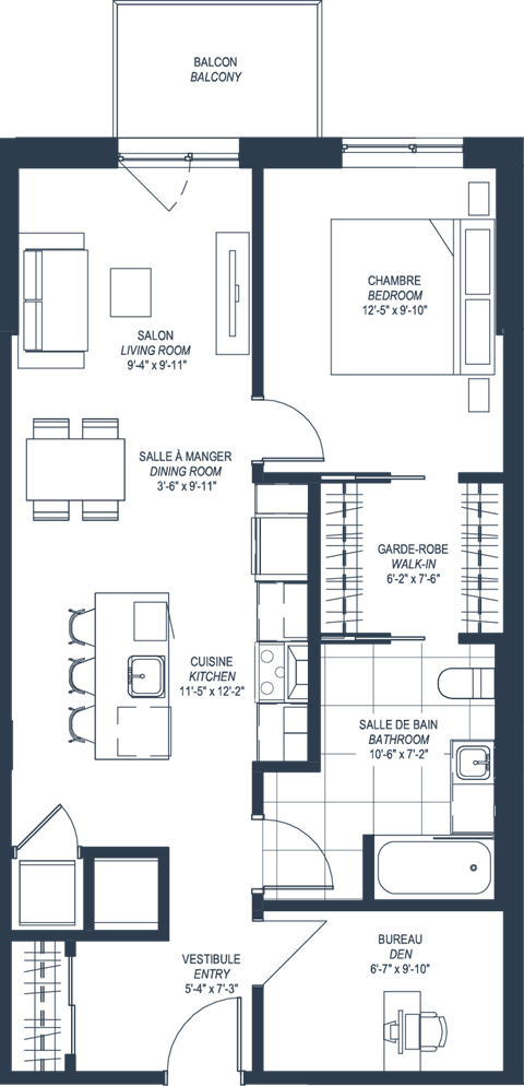 Floor plan for 2 beds, 1 bath