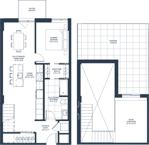 Floor plan for 1 bed, 1 bath
