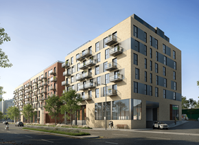Gatineau apartment for rent - A modern apartment building with balconies on the upper floors.