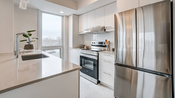 Modern kitchen with stainless steel appliances
