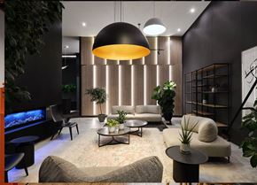 Ottawa apartment for rent - Contemporary living room with pendant lighting and plants at Baseline Apartments, Ottawa, ON