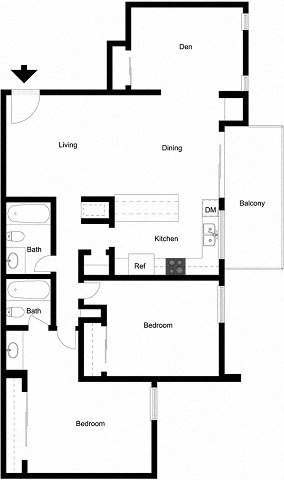 Floor plan for 2 beds, 2 baths, 1160 sqft