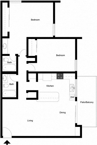 Floor plan for 2 beds, 2 baths, 1006 sqft