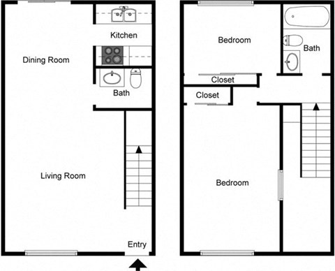 Floor plan for 2 beds, 1.5 baths, 1128 sqft