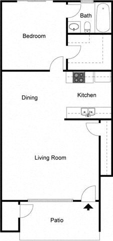 Floor plan for 1 bed, 1 bath, 700 sqft