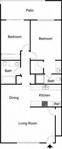 Floor plan for 2 beds, 2 baths, 951 sqft