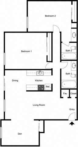 Floor plan for 2 beds, 2 baths, 1156 sqft