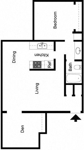 Floor plan for 1 bed, 1 bath, 849 sqft