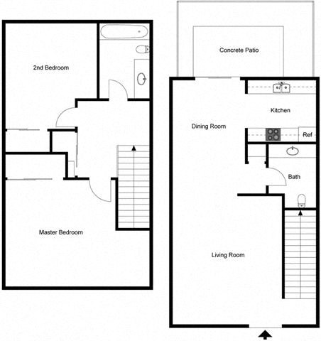 Floor plan for 2 beds, 1.5 baths, 901 sqft