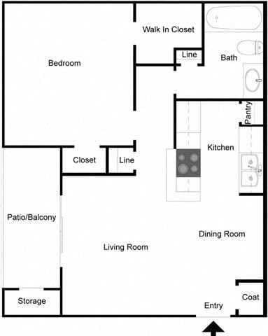 Floor plan for 1 bed, 1 bath, 549 sqft