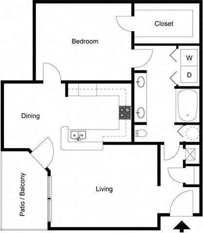 Floor plan for 1 bed, 1 bath, 813 sqft