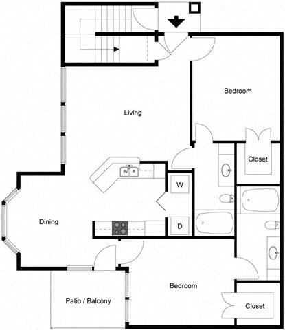 Floor plan for 2 beds, 2 baths, 1156 sqft