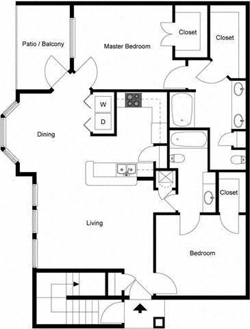 Floor plan for 2 beds, 2 baths, 1232 sqft