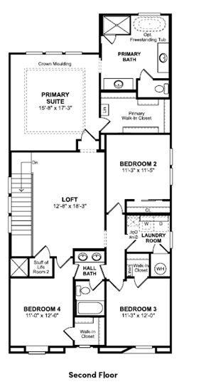 Chandler house for rent - A floor plan of a two-story home with four bedrooms, a laundry room, and a primary suite.