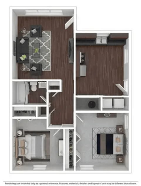 Floor plan for 2 beds, 1 bath, 894 sqft