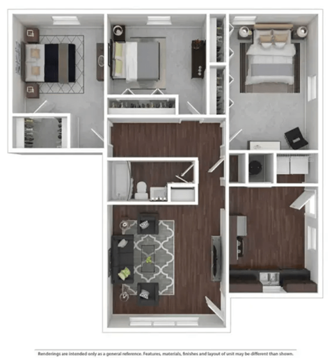 Floor plan for 3 beds, 1 bath, 1168 sqft