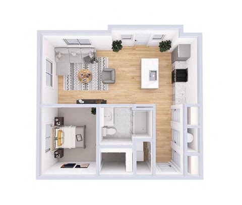 Floor plan for 1 bed, 1 bath, 696 sqft