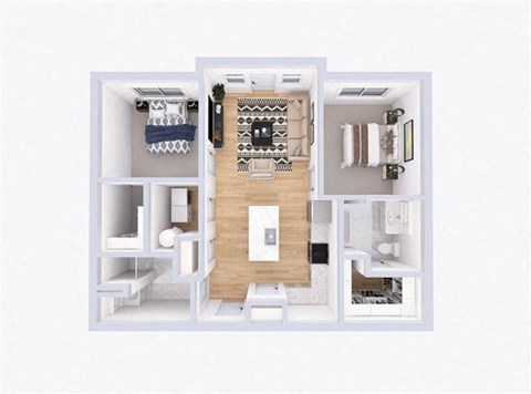 Floor plan for 2 beds, 2 baths, 873 sqft