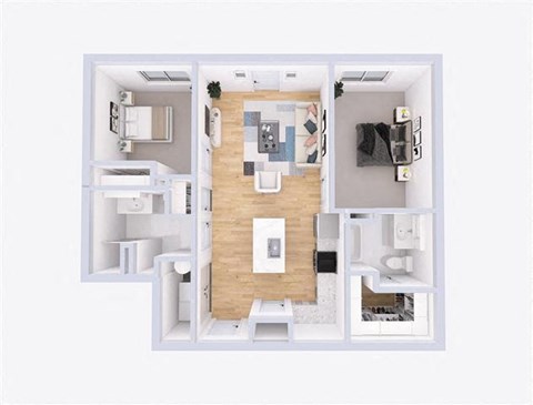 Floor plan for 2 beds, 2 baths, 909 sqft