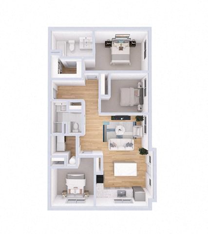 Floor plan for 3 beds, 2 baths, 1096 sqft