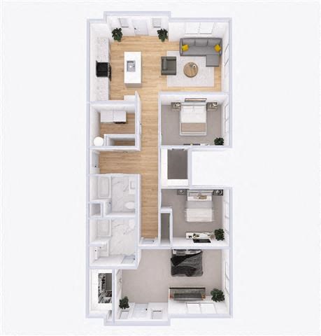 Floor plan for 3 beds, 2 baths, 1563 sqft