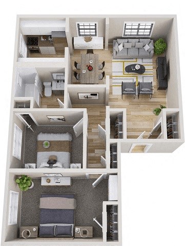 Floor plan for 2 beds, 1 bath, 1050 sqft